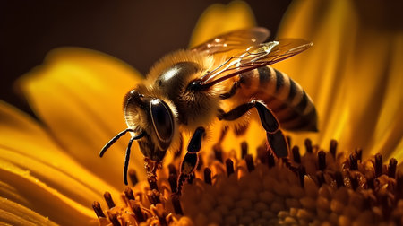 Bee on sunflower. Macro shot. Shallow DOF.の素材
