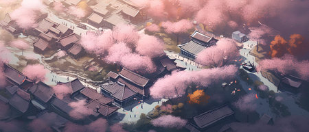 Aerial view of old town in winter season. Top view.の素材