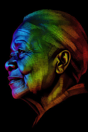 Portrait of a man combined with a colorful grid. 3D renderingの素材