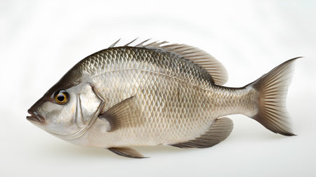 Fish isolated on white background. Studio shot of a sea bream.の素材