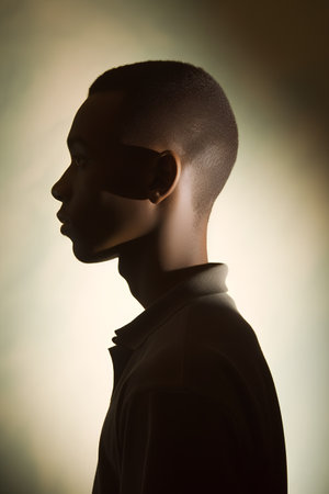 Silhouette of a young African American man in a hoodieの素材