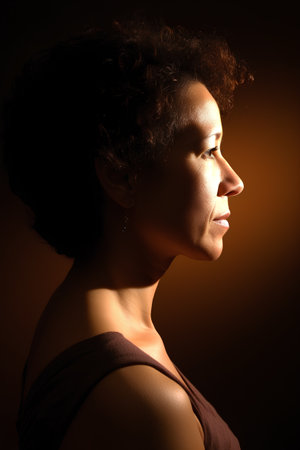 Beautiful african american woman with curly hair. Studio shot.の素材