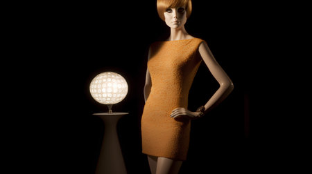 3d render of a female mannequin in an orange dress with a light bulbの素材
