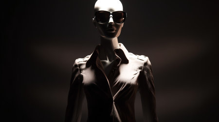 3d rendering of a female mannequin wearing sunglasses and coatの素材