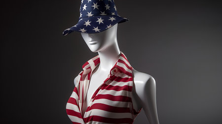 Female mannequin in hat with American flag. 3d renderingの素材