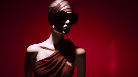 3d illustration of a woman wearing sunglasses with a red scarf.の素材