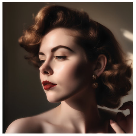 Portrait of beautiful young woman with classic hairstyle and makeup.の素材