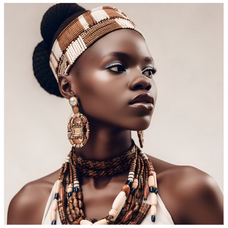 Fashion shot of a beautiful african american woman wearing ethnic jewelry.の素材