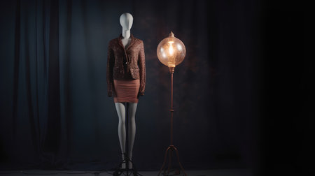 Female mannequin in red dress and golden balloon. 3d renderingの素材