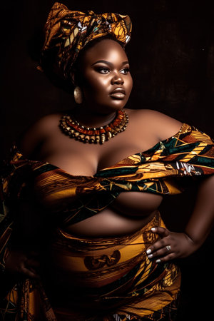 Beautiful african woman with bright make-up posing in studio.の素材