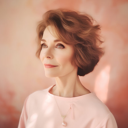 Portrait of a beautiful mature woman. Retro style. Beauty, fashion.の素材