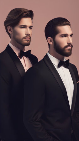 Handsome young men in tuxedo. Fashion shot.の素材