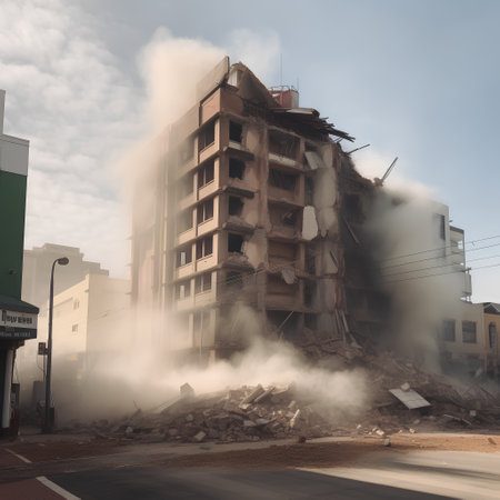 Heavy smoke from burning building in Kiev, Ukraine.の素材