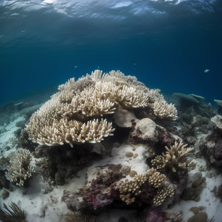 Underwater view of coral reef with hard corals and tropical fishの素材