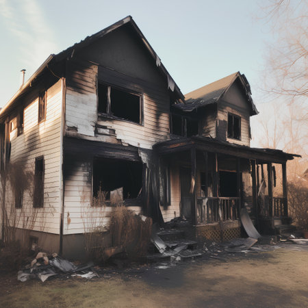 Abandoned house after fire. Old abandoned house in the village.の素材