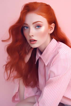 Portrait of a beautiful young woman with red hair. Beauty, fashion.の素材