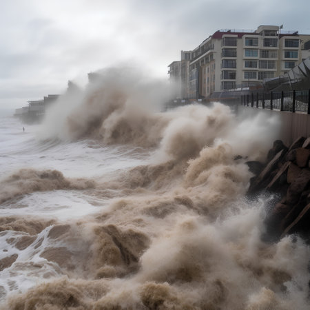 Waves breaking on the breakwater on the north sea coast of Barcelonaの素材