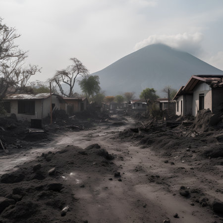 Abandoned village in the crater of volcano Batur, Bali, Indonesiaの素材