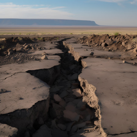 Dry cracked ground in the desert. 3d render illustration.の素材