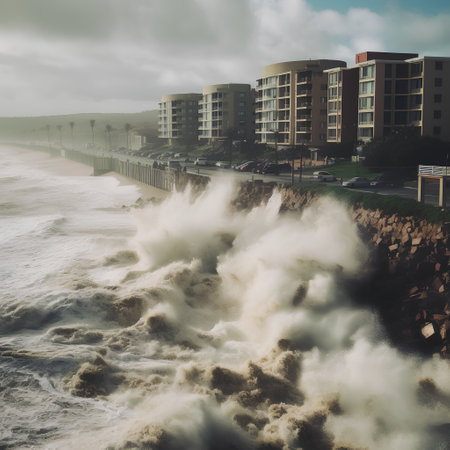 Stormy waves crashing on the beach in Durban, South Africaの素材