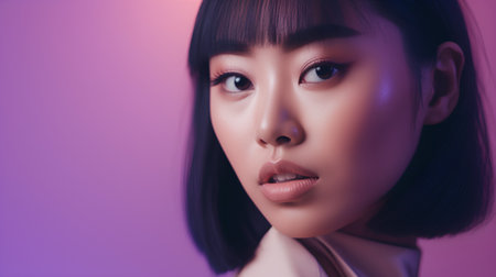 Beautiful asian woman with clean fresh skin, studio shot.の素材