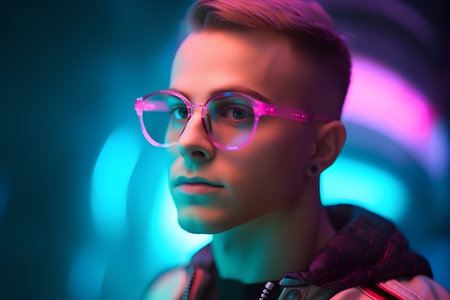 Portrait of a handsome young man wearing glasses and looking at camera.の素材