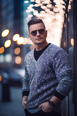 Portrait of a handsome young man in sunglasses. Men's beauty, fashion.の素材