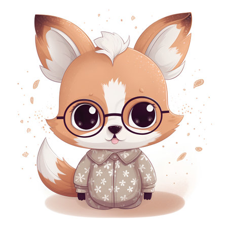 Cute cartoon fox with glasses. Vector illustration on white background.の素材