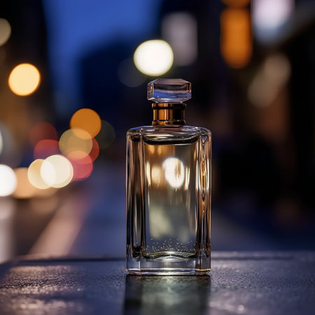 Perfume bottle on the background of a night city street.の素材