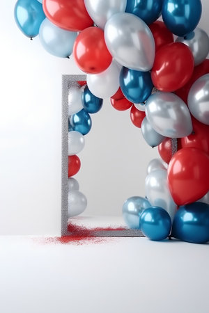 letter D with red, blue and white balloons, 3d renderの素材