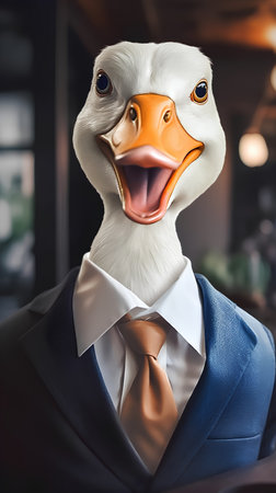 Portrait of a duck in a suit and tie. Business conceptの素材