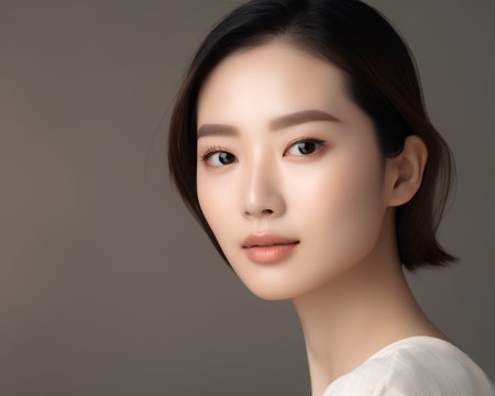 Beautiful young asian woman with clean fresh skin, face care, Facial treatment, Cosmetology, beauty and spa, Asian women portrait.の素材