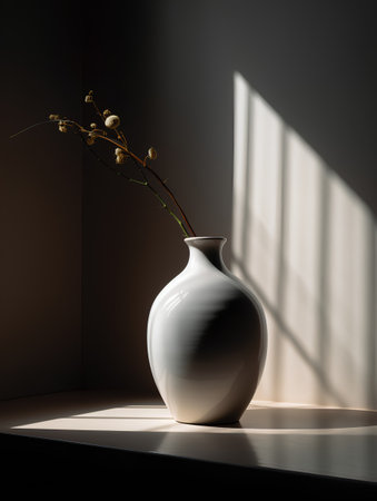 White vase with dry flowers on the windowsill. 3d renderingの素材