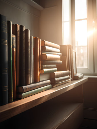 Books on the bookshelf in the library. Education concept.の素材