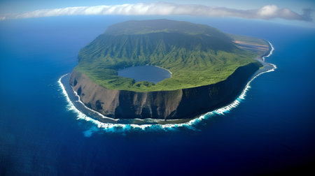 Hawaiian island with a small island in the middle of the oceanの素材