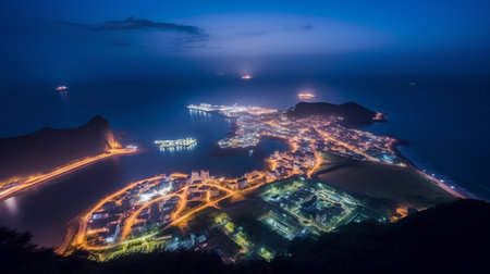 Nha Trang city at night, Vietnam. Aerial view.の素材