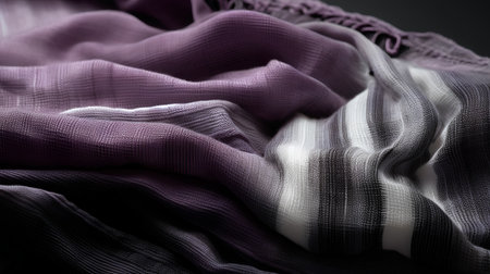 close up of a purple and white checkered fabric on a black backgroundの素材