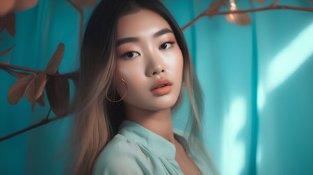 Beautiful asian woman with makeup and hair style. Fashion model portraitの素材