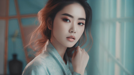 Beautiful asian woman model with fashion makeup and hairstyle.の素材
