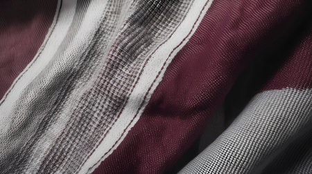 Closeup detail of red and white striped fabric textile texture background.の素材