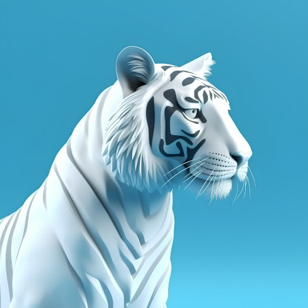Illustration of a white tiger on a blue background - 3d renderの素材