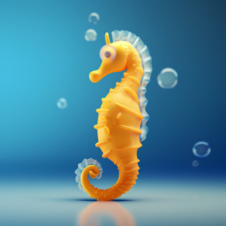 Yellow seahorse floating in the sea. 3d illustration.の素材