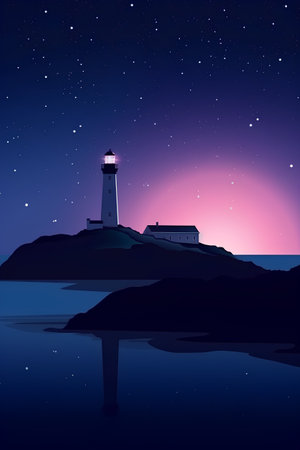 Lighthouse on the sea at night. Vector illustration for your designの素材