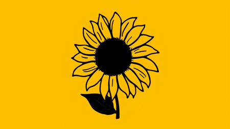Sunflower icon on a yellow background. Vector illustration of a sunflower.の素材