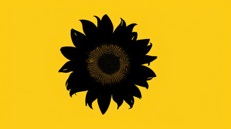 Sunflower black silhouette on yellow background. Vector illustration for your designの素材