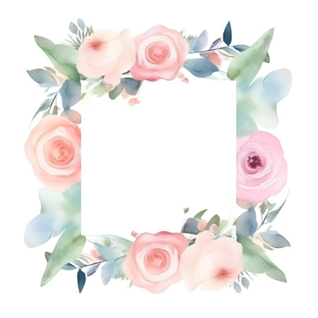Watercolor floral frame. Hand painted flowers isolated on white background.の素材