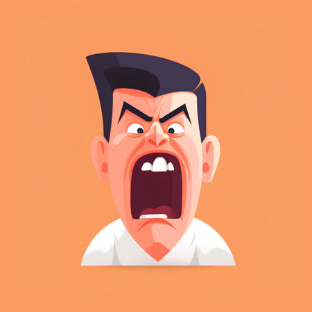 Angry man. Vector illustration in cartoon style. Isolated on orange background.の素材