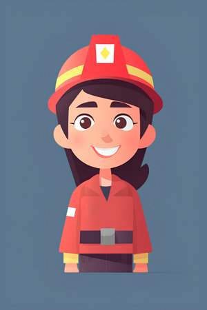 Smiling firefighter girl character in uniform. Vector illustration in cartoon styleの素材
