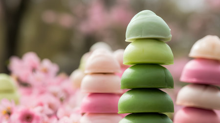Close up of colorful ice cream in the form of a pyramid.の素材