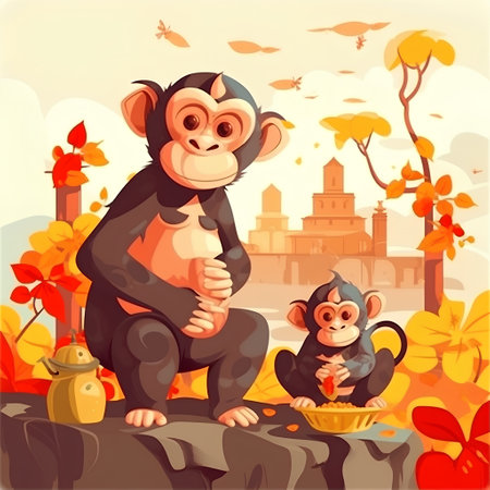 Monkey in the park. Cartoon illustration. Vector illustration for your designの素材
